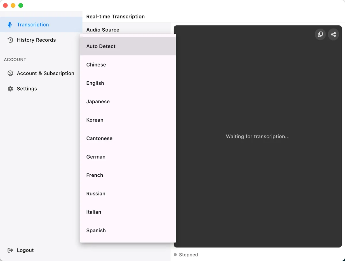 LiveTrans v1.0.1 Main Interface with Enhanced Language Support and Performance Improvements