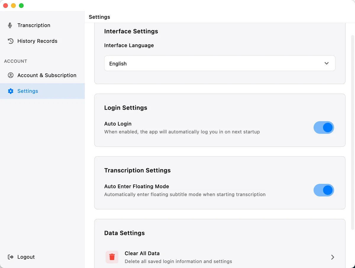 LiveTrans v1.0.1 Settings Panel with New Floating Window Configuration Options